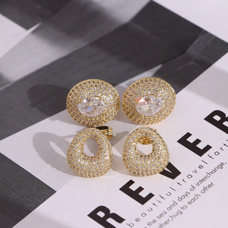 Wholesale Elegant Oval Full Zircon Earrings For Women Geometric Versatile High-End Feeling Style Fashion Jewelry