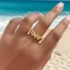 Wholesale Stainless Steel Shell Ring For Women 18K Gold Plated Ocean Vacation Style Geometric Pattern Adjustable Band Jewelry Accessory