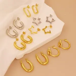 Wholesale 1 Pair Simple Style U Shape Pentagram Round 304 Stainless Steel 18K Gold Plated Earrings