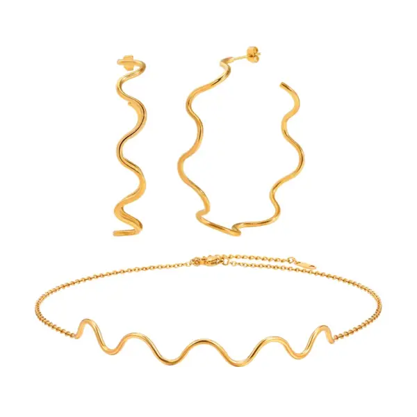 PVD Coated Real Gold Plated 18K Gold Waves 304 Stainless Steel Elegant Streetwear IG Style Waterproof Non Tarnish Jewelry Set