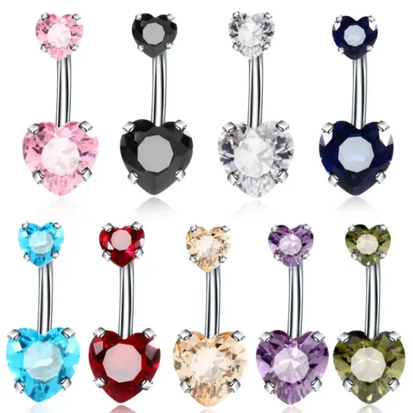 Wholesale Fashion Geometric Heart Shape Stainless Steel Inlaid Zircon Zircon Belly Ring 1 Piece