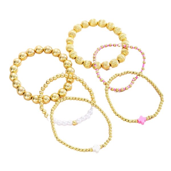 Wholesale Cross-border European and American Color Fashion Dopamine Cross Pearl CCB Bracelet 6-piece Set Creative Geometric Hand Jewelry for Women