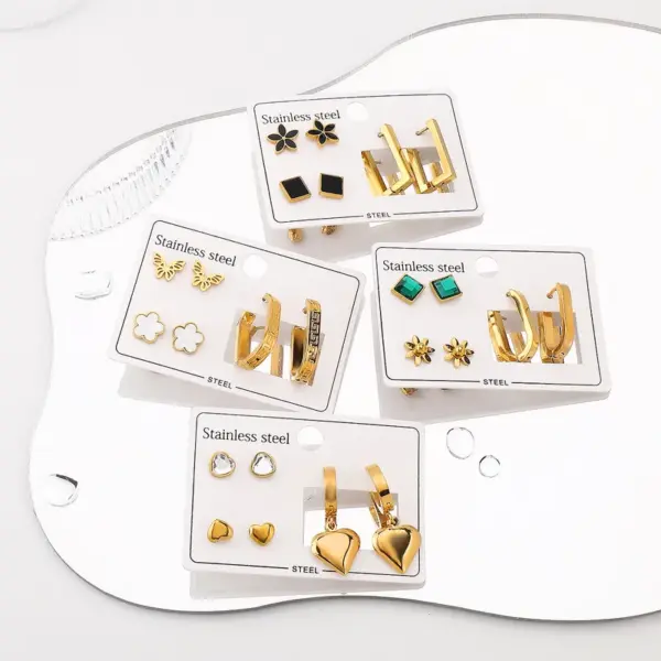 Wholesale 1 Set Casual Elegant Heart Shape Flower Butterfly 304 Stainless Steel Drop Earrings Ear Studs