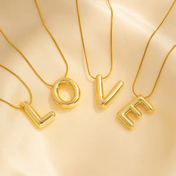 PVD Coated Real Gold Plated Letter Stainless Steel Simple Style Waterproof Non Tarnish Pendant Necklace