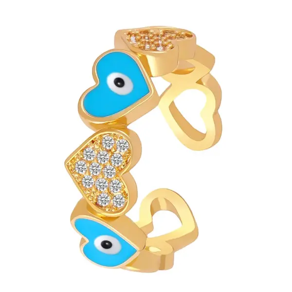 Wholesale Lady Fashion Shiny Devil's Eye Heart Shape Flower Copper Plating Inlay Artificial Rhinestones Artificial Pearls Zircon Open Ring Rings