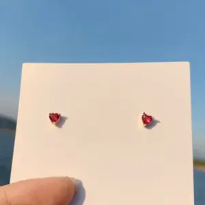 Golden Love Heart Stud Earrings / 925 Silver Needle
