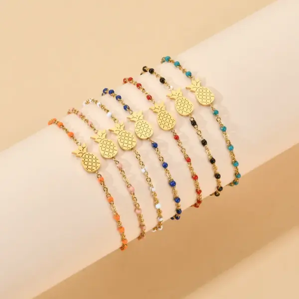 Wholesale Sweet Fruit Pineapple Stainless Steel Enamel Plating Bracelets