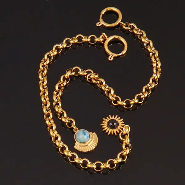 Wholesale Elegant Natural Stone Pendant Stainless Steel Bracelet For Women Simple Luxury Turquoise Hand Chain Style