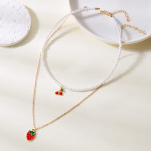 Strawberry and cherry double layer necklace
