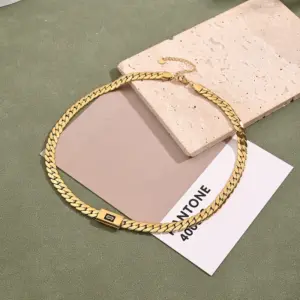 Oil Dripping Rectangular Cuban Link Chain Necklace (Length: 410+60mm) / 1 Strand/Package
