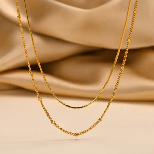 PVD Coated Real Gold Plated Solid Color 201 Stainless Steel IG Style Simple Style Waterproof Non Tarnish 201 Stainless Steel Double Layer Necklaces