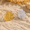 Wholesale Large Leaf Stainless Steel 316L Titanium Steel Earrings Versatile Commuting Feel Flower Pattern Vacuum Plated Zirconia Embedded