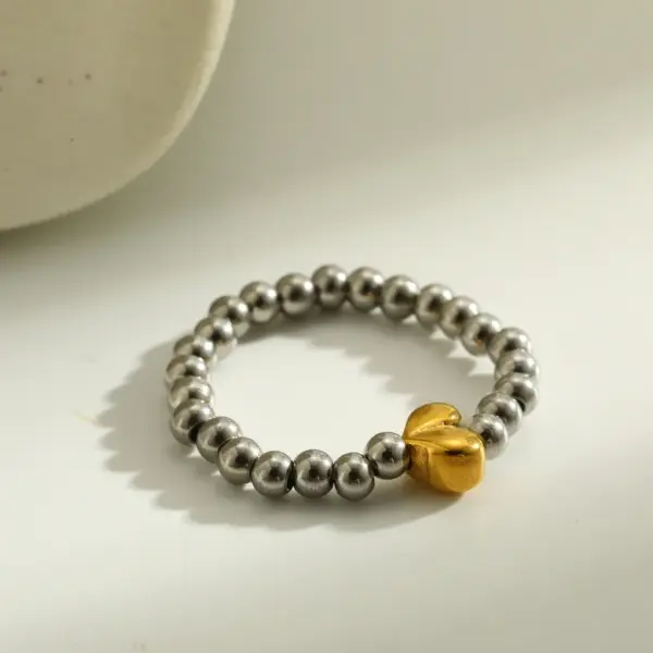 Wholesale 18K Gold Plated 304 Stainless Steel Vacuum Electroplating (In Furnace) Zircon Round Square Heart Mixed Color (Jewelry Metal Contrast) Electroplated Ring For Women Valentine's Day