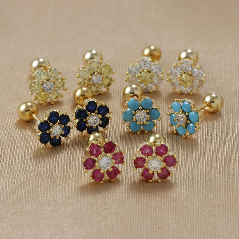Wholesale 1 Pair Sweet Flower Plating Inlay Stainless Steel Zircon Ear Studs