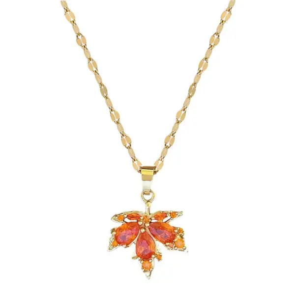 Wholesale Vintage Style Maple Leaf Heart Shape Butterfly Titanium Steel Plating Inlay Zircon Pendant Necklace