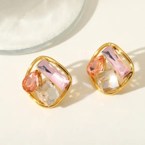 Wholesale 1 Pair Elegant Cute Simple Style Geometric Square Water Droplets Plating Inlay 304 Stainless Steel Zircon 18K Gold Plated Ear Studs