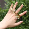 Wholesale PVD Coated 18K Gold Plated Real Gold Plated Butterfly Daisy 304 Stainless Steel Vacation Waterproof Non Tarnish Open Rings