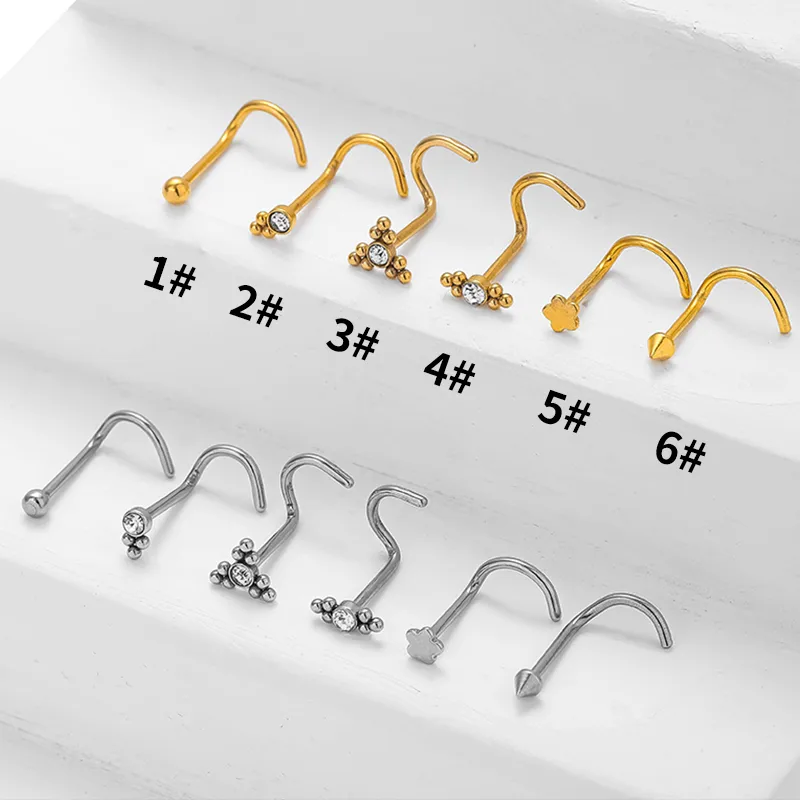 Wholesale 1 Piece Nose Rings & Studs Gothic Simple Style Flower 316L Stainless Steel Waterproof Non Tarnish Surgical Steel Zircon Ion Plating (IP)