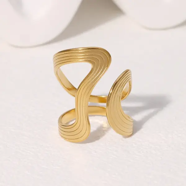 Wholesale PVD Coated Real Gold Plated 18K Gold Irregular Geometric Lines 304 Stainless Steel Modern Style IG Style Waterproof Non Tarnish Open Rings