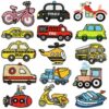 Wholesale New embroidered cloth patches for vehicles, cartoon cars, accessories, in stock, heat-pressed badges, adhesive backing.