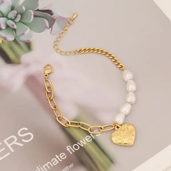 Wholesale 304 Stainless Steel Copper 18K Gold Plated Fashion Pearl Plating Inlay Star Heart Shape Pearl Bracelets