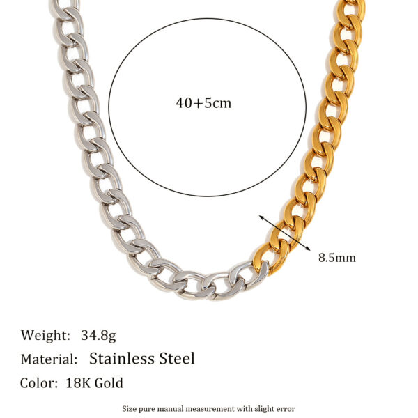 oly-b8f87754faffa1bdd0f5019dd819d233 Wholesale hip hop personality Cuban chain necklace stainless steel plated 18K gold two-color base polished chain