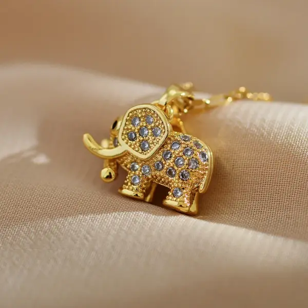 Copper Elephant PVD Coated Zircon Gold Plated Cute Waterproof Non Tarnish Plating Inlay Lobster Trigger Clasp Closure Pendant Necklace
