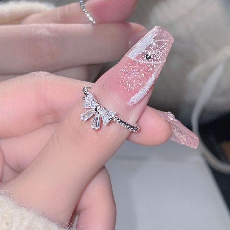 Wholesale Escape Princess Flash Diamond Bow Ring Ins Student Simple Temperament Cold Style Niche High-grade Sense Ring Tide