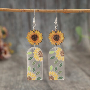 Wholesale Vintage style wooden sunflower acrylic earrings