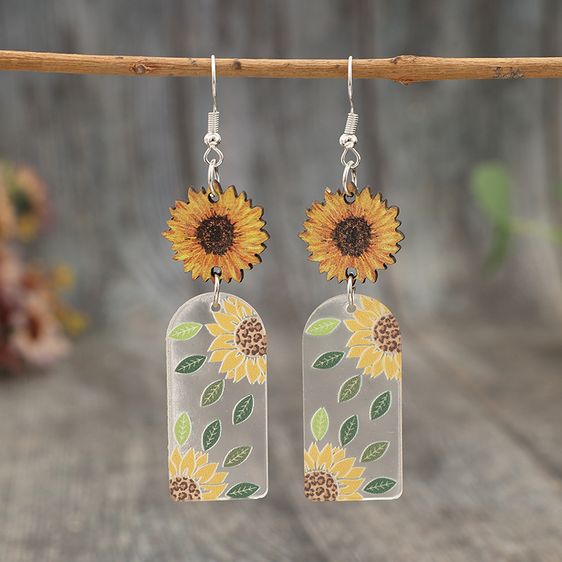 Wholesale Vintage style wooden suower acrylic earrings