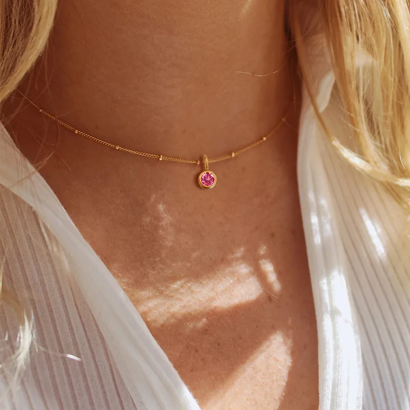 Wholesale 304 Stainless Steel 14K Gold Plated Basic Modern Style Classic Style Inlay Geometric Rhinestones Pendant Necklace