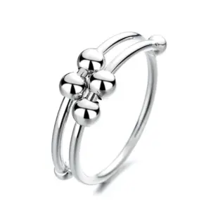 Double-layer glossy beads silver / Adjustable opening