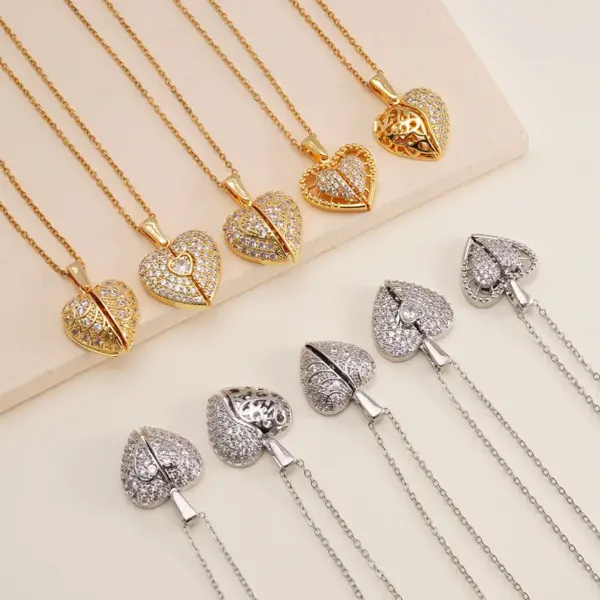 Wholesale Jewelry IG Style Heart Shape Copper Zircon Plating Inlay Pendant Necklace Cable Chain