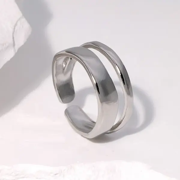 Wholesale PVD Coated Real Gold Plated Geometric Stainless Steel Simple Style Waterproof Non Tarnish Open Ring
