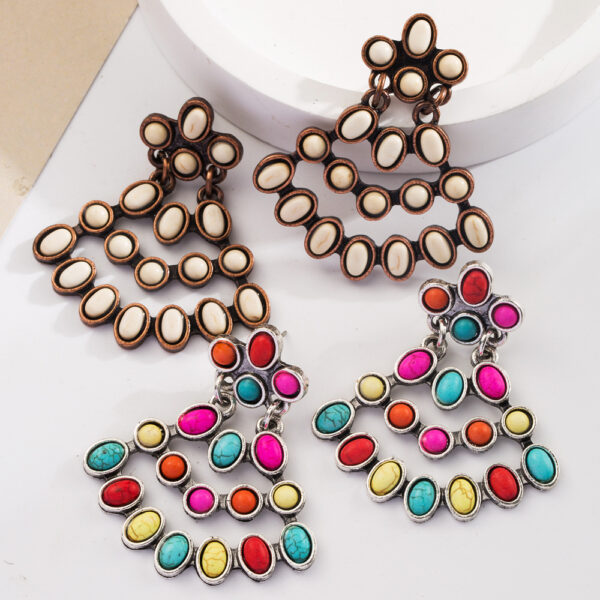Wholesale Cross-border explosions independent station exaggerated turquoise earrings retro fashion new geometric multi-layer long earrings