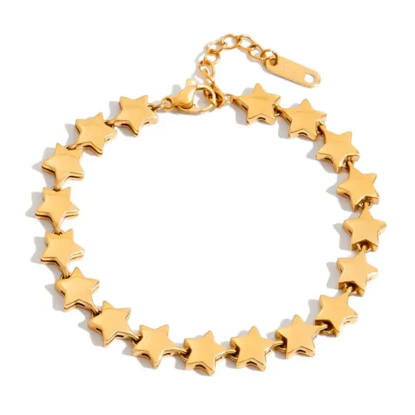 Wholesale 304 Stainless Steel Star PVD Coated Real Gold Plated Classic Style Waterproof Non Tarnish Tennis Chain Safety Clasp Closure Bracelets
