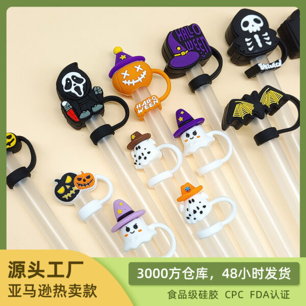 Wholesale New 10mm food grade silicone straw plug Halloween straw cap stanley accessories straw sleeve