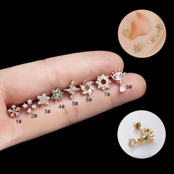 1 Piece Copper Zircon Ear Cartilage Rings & Studs Star Eye Flower Waterproof Non Tarnish Surgical Steel