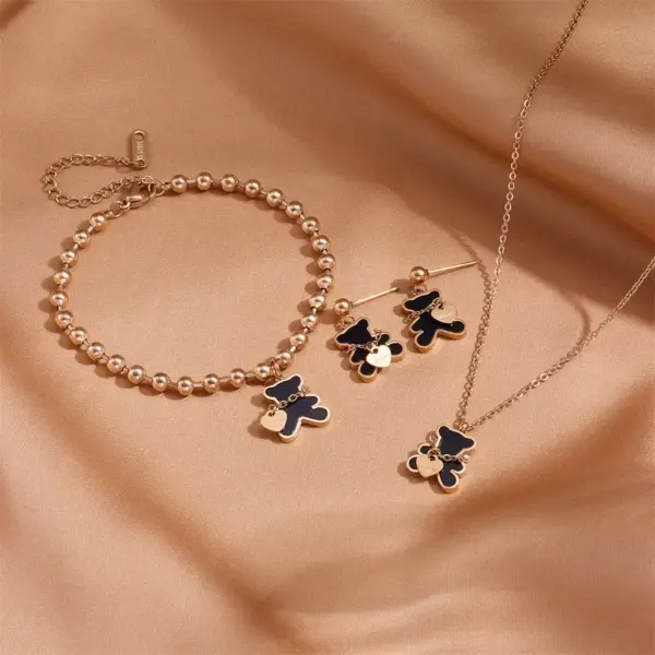 Wholesale 304 Stainless Steel Bear PVD Coated 18K Real Gold Plated Princess Cute Waterproof Non Tarnish Jewelry Set