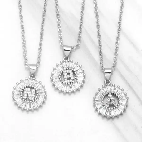 New Fashion Simple 26 Letters Zircon Pendant Copper Necklace Wholesale