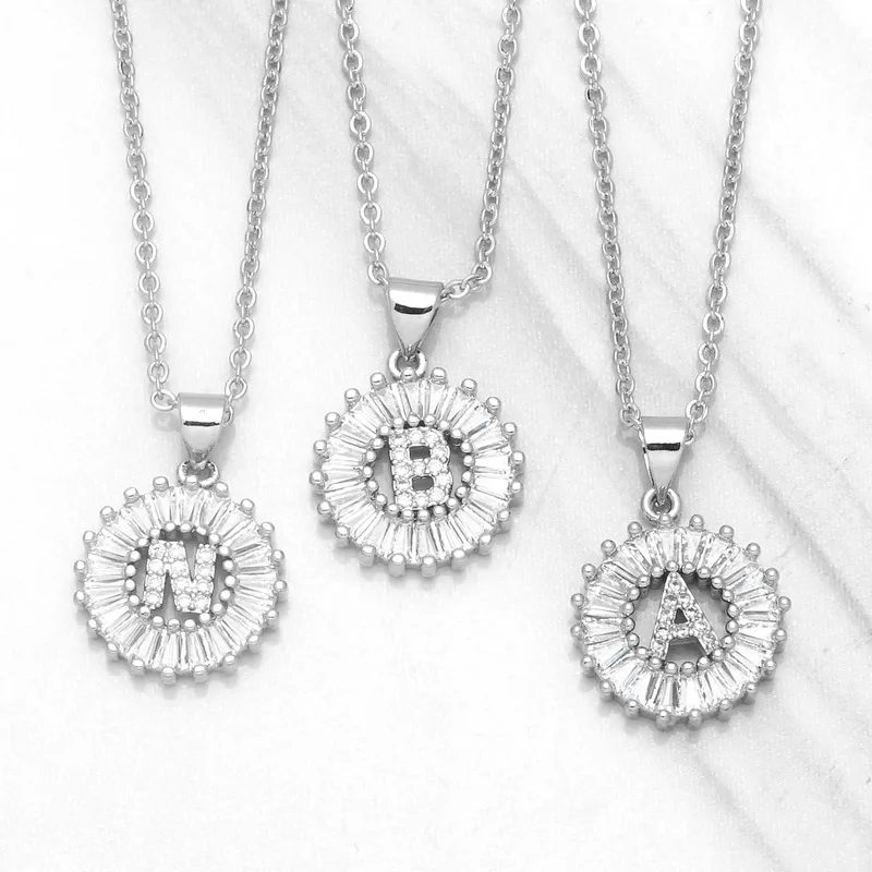 Wholesale New Fashion Simple 26 Letters Zircon Pendant Copper Necklace Wholesale