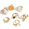 Wholesale PVD Coated Real Gold Plated 18K Gold Conch 304 Stainless Steel Vacation Classic Style Waterproof Non Tarnish Rings