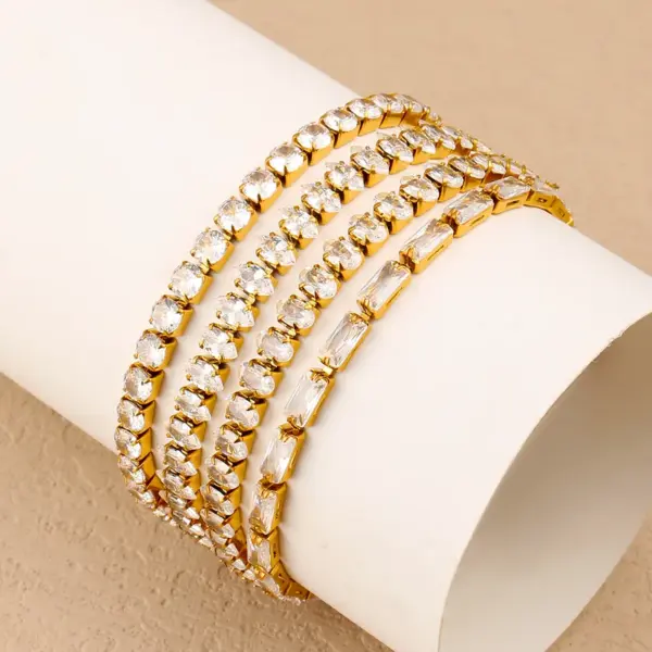Wholesale Elegant Fashion Ultra Shiny Full Diamond Bracelet Women Stainless Steel Adjustable Bracelets Multiple Styles Round Oval Rectangle