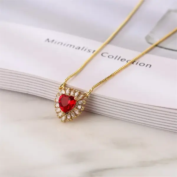 Wholesale Fashion Heart Shape Wine Glass Copper Enamel Plating Inlay Zircon Pendant Necklace 1 Piece