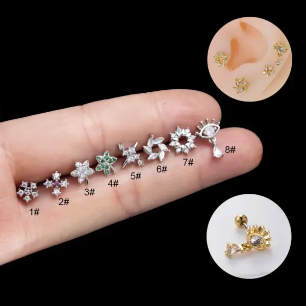 1 Piece Copper Zircon Ear Cartilage Rings & Studs Star Eye Flower Waterproof Non Tarnish Surgical Steel