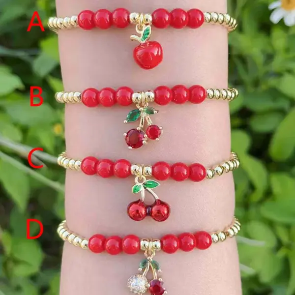 Wholesale Jewelry Casual Simple Style Cherry Apple Copper Zircon 18K Gold Plated Polishing Enamel Bracelets