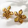 Wholesale Hot-Selling INS Style Real Gold Plated 304 Stainless Steel Furnace Electroplated Resin Flower Earrings Ring Bracelet Set