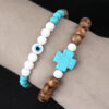 Wholesale European and American Cross-border Couple Bracelet Men's Fashion Trend Turquoise Cross Bracelet Wooden Beads Porcelain Jade Beaded Bracelet for Men