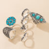 Wholesale Jewelry Retro Ethnic Style Turquoise Elephant Geometric Graphic 7-piece Silver Ring Set