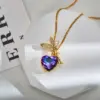 Wholesale Copper Heart Shape Electroplating Zircon Copper Plated Fairy Style Waterproof Non Tarnish Inlay Cable Chain Pendant Necklace